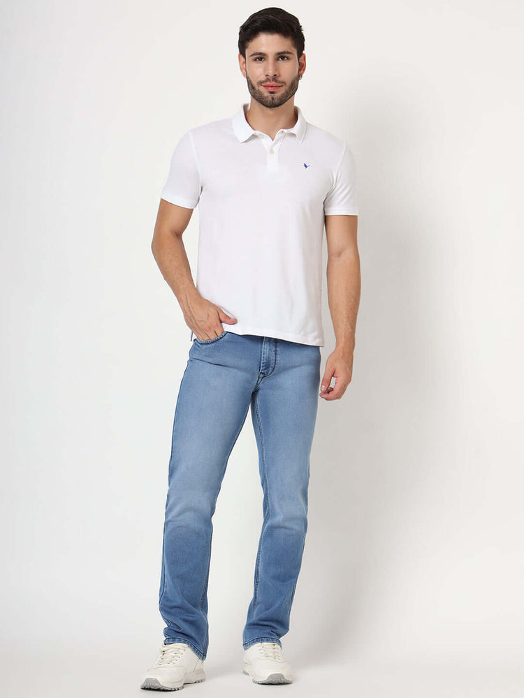 Premium Men'S Blue Mid Wash Relaxed Fit Jeans