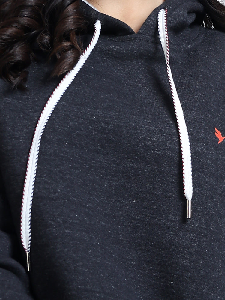 Amswan Women'S Black Solid Full Sleeve Hoodie