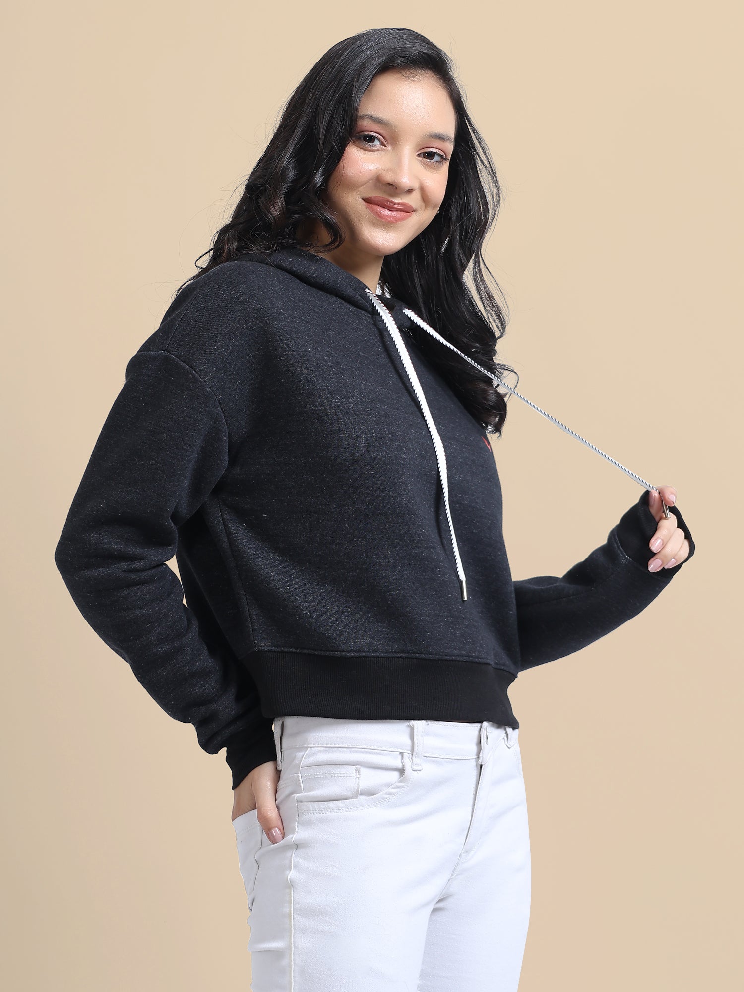 Amswan Women'S Black Solid Full Sleeve Hoodie