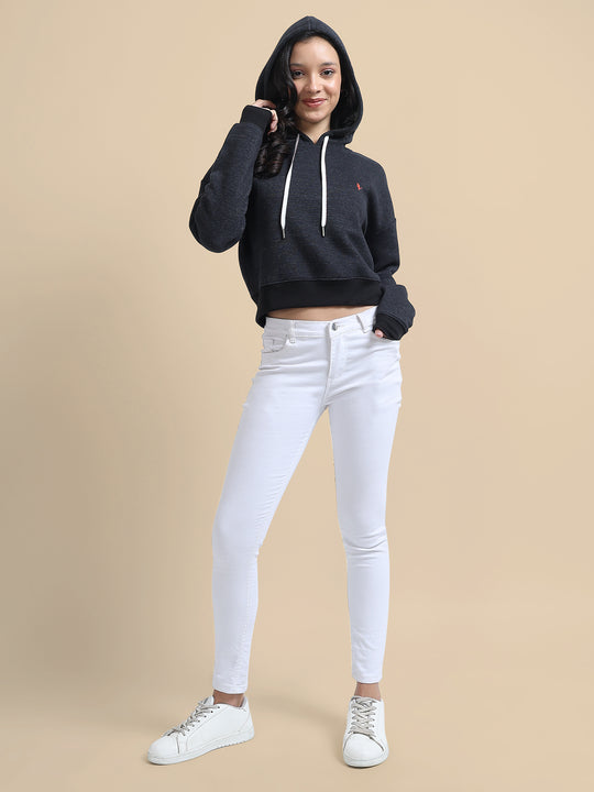 Amswan Women'S Black Solid Full Sleeve Hoodie