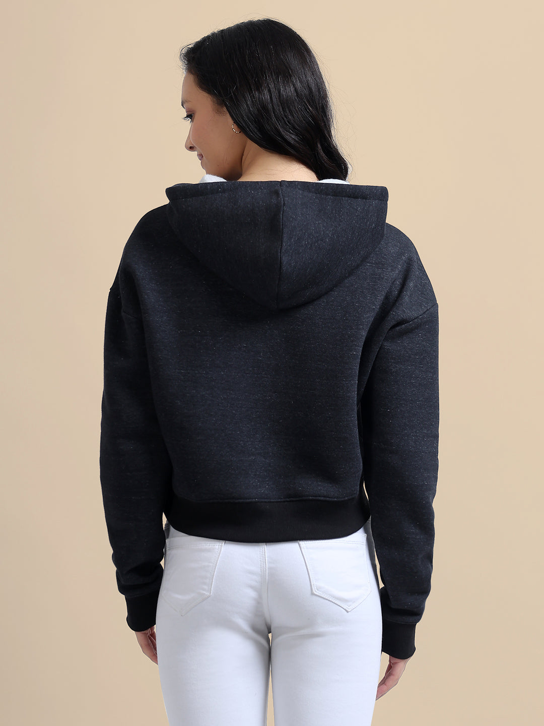 Amswan Women'S Black Solid Full Sleeve Hoodie