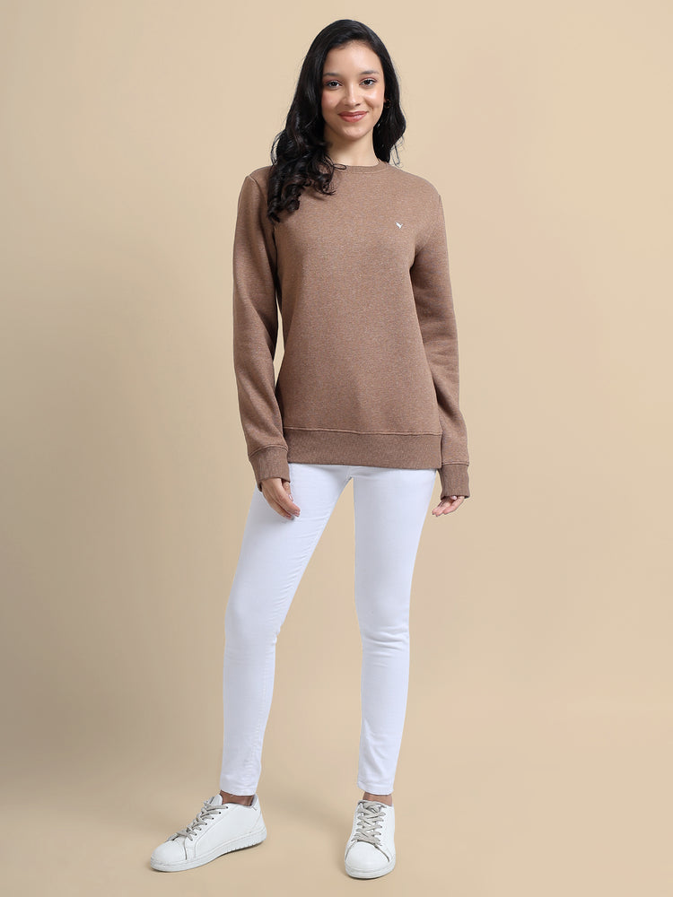 Amswan Women'S Brown Solid Sweatshirt