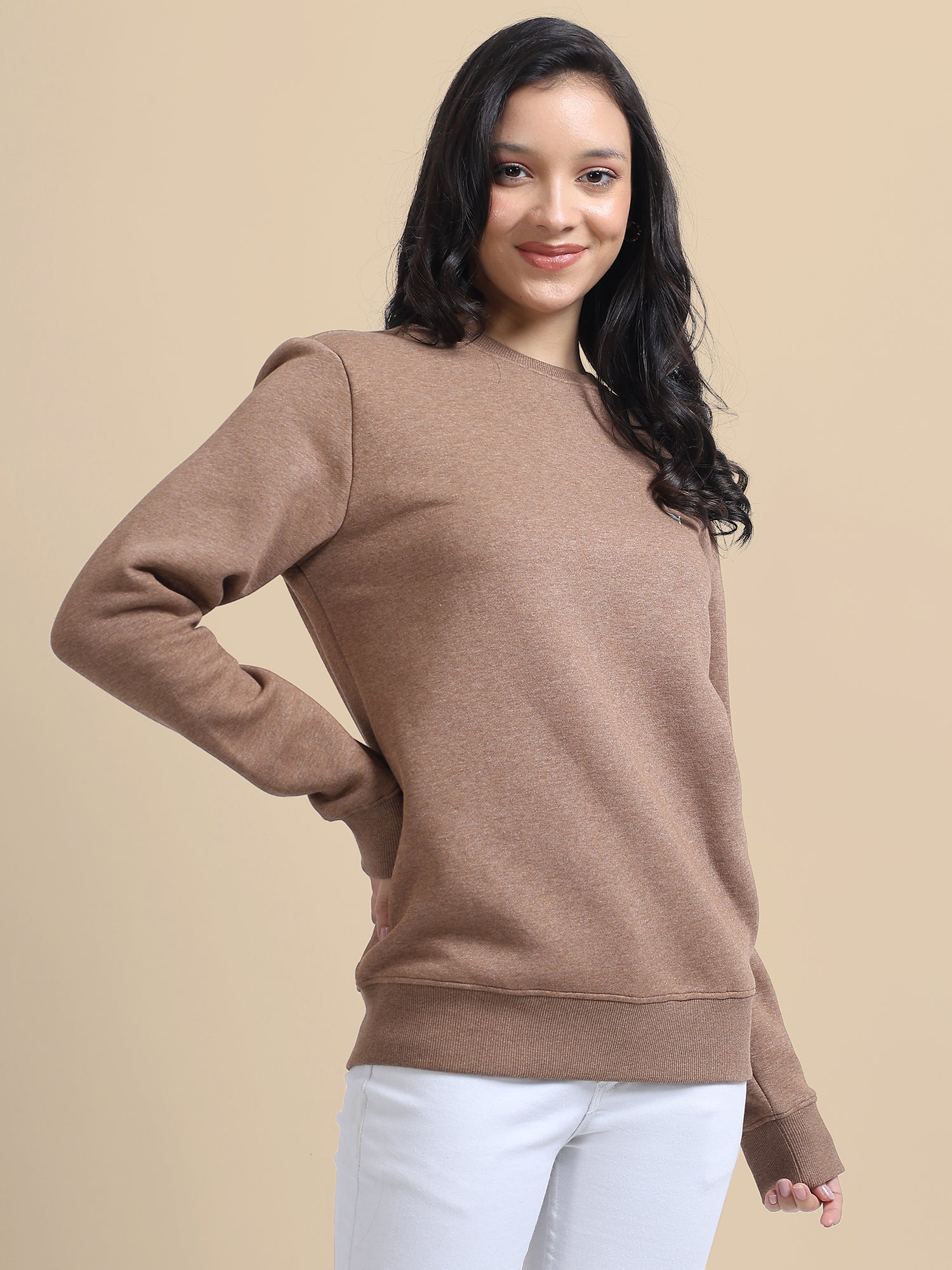 Amswan Women'S Brown Solid Sweatshirt