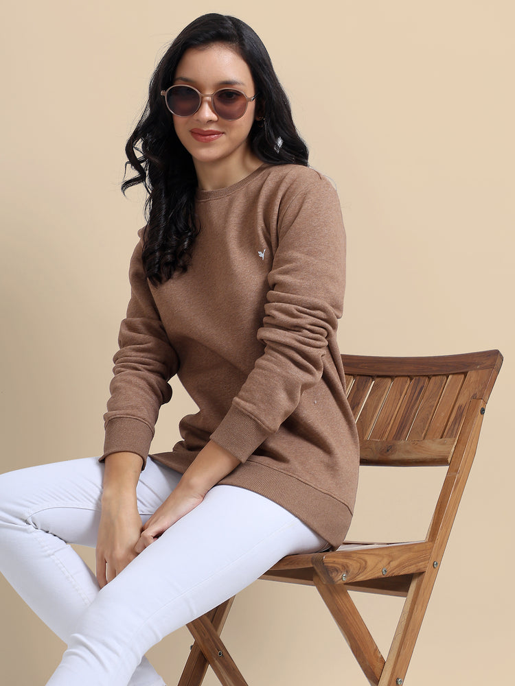 Amswan Women'S Brown Solid Sweatshirt