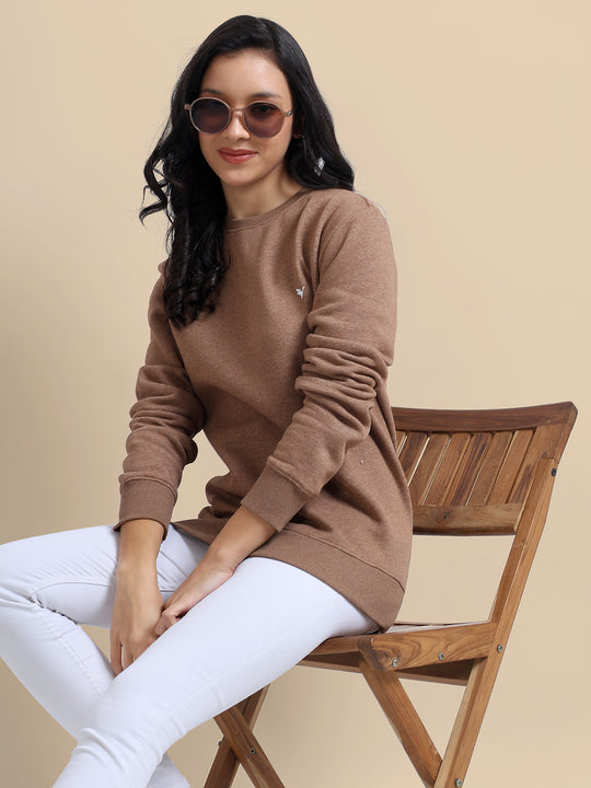 Amswan Women'S Brown Solid Sweatshirt