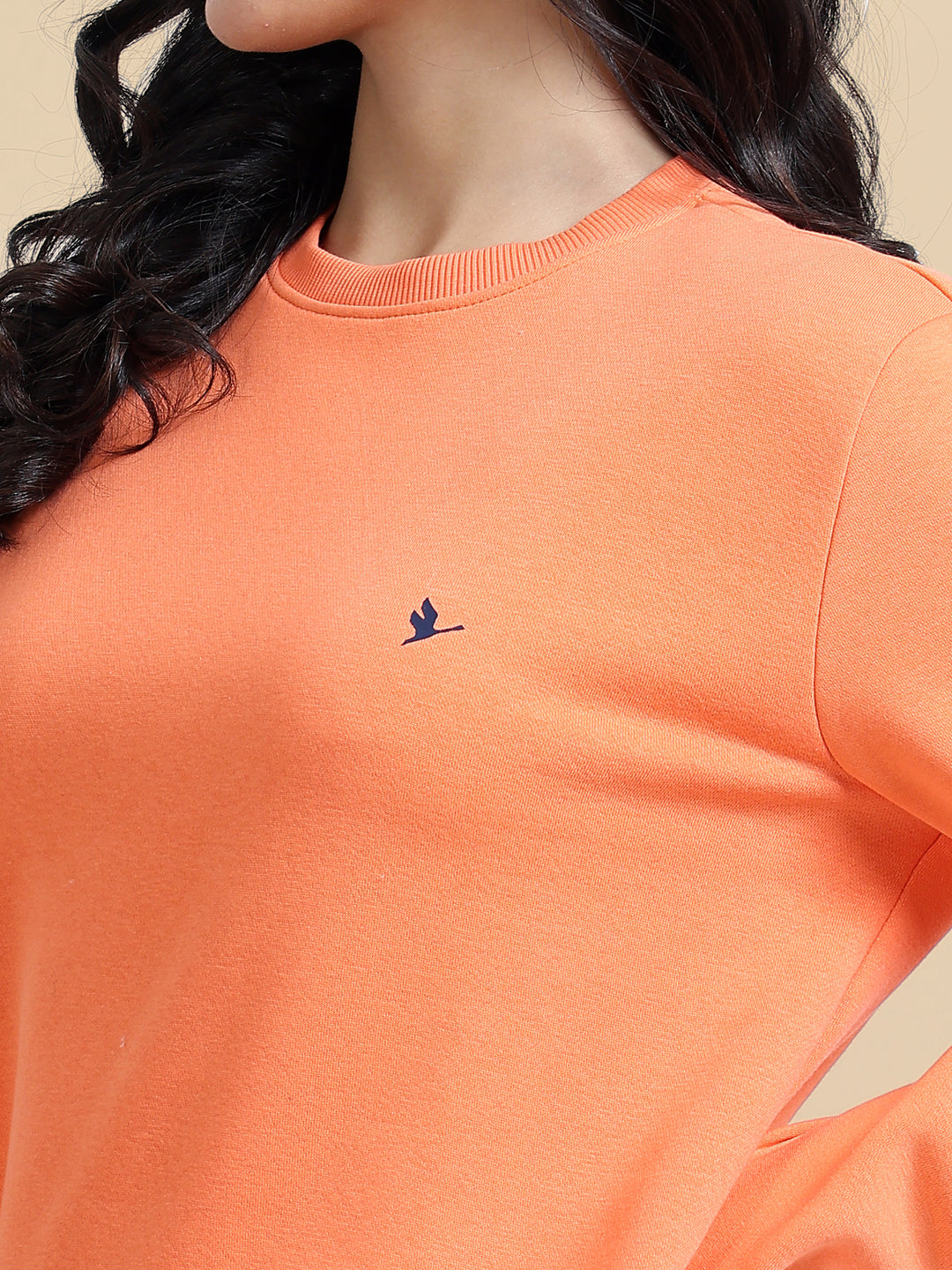 Amswan Women'S Orange Solid Sweatshirt