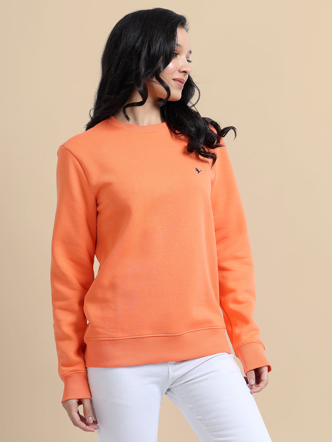 Amswan Women'S Orange Solid Sweatshirt