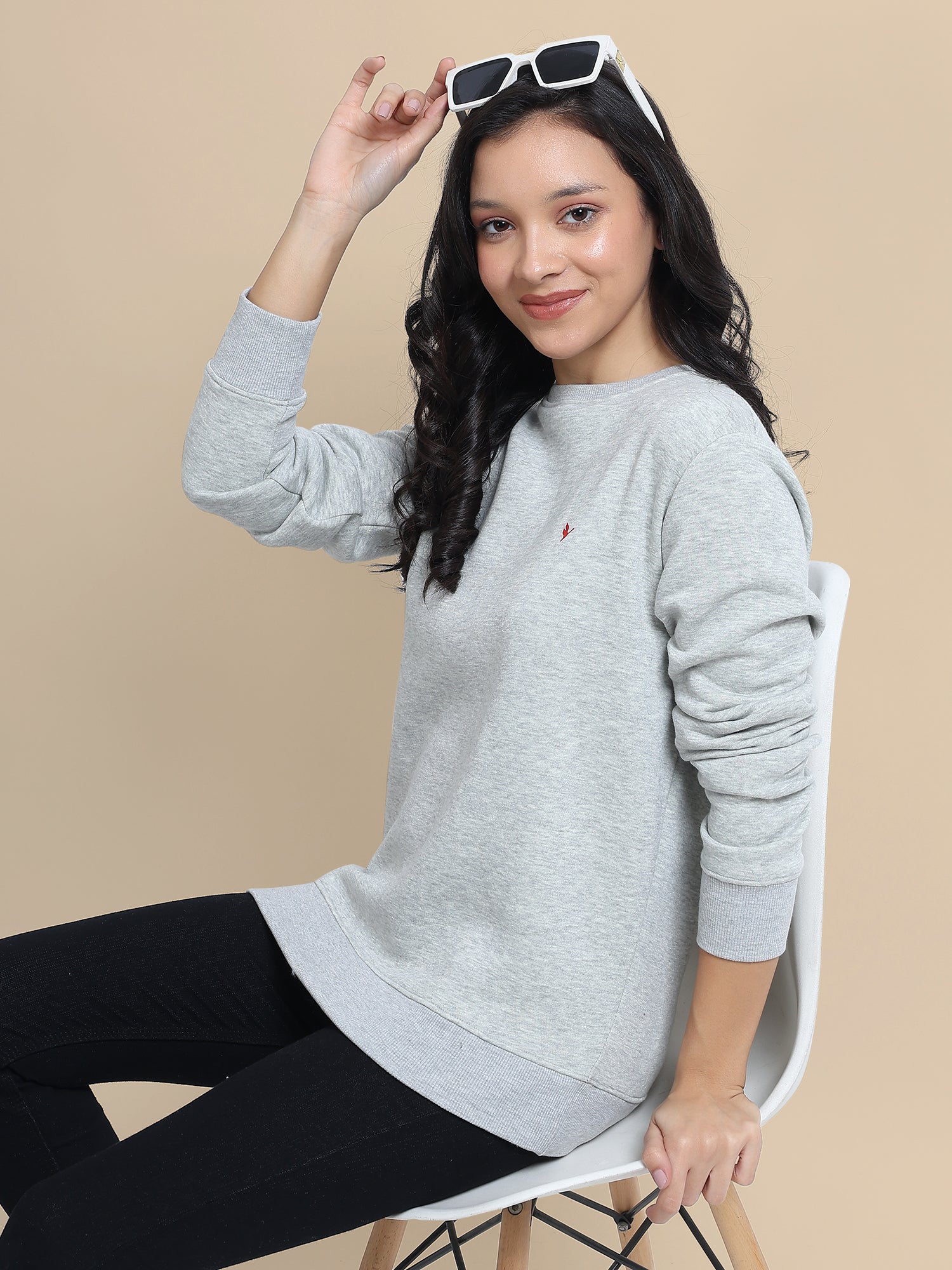Amswan Women'S Melange Grey Sweatshirt