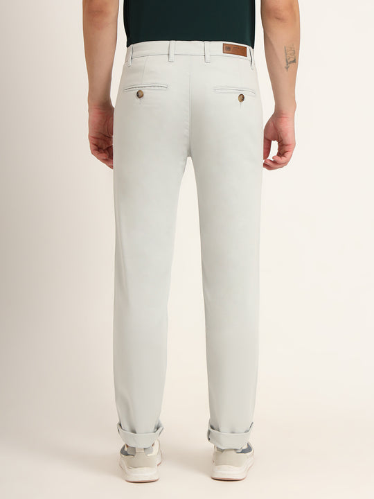 Premium Cotton Stretch Light Grey Solid Men'S Regular Fit Trouser