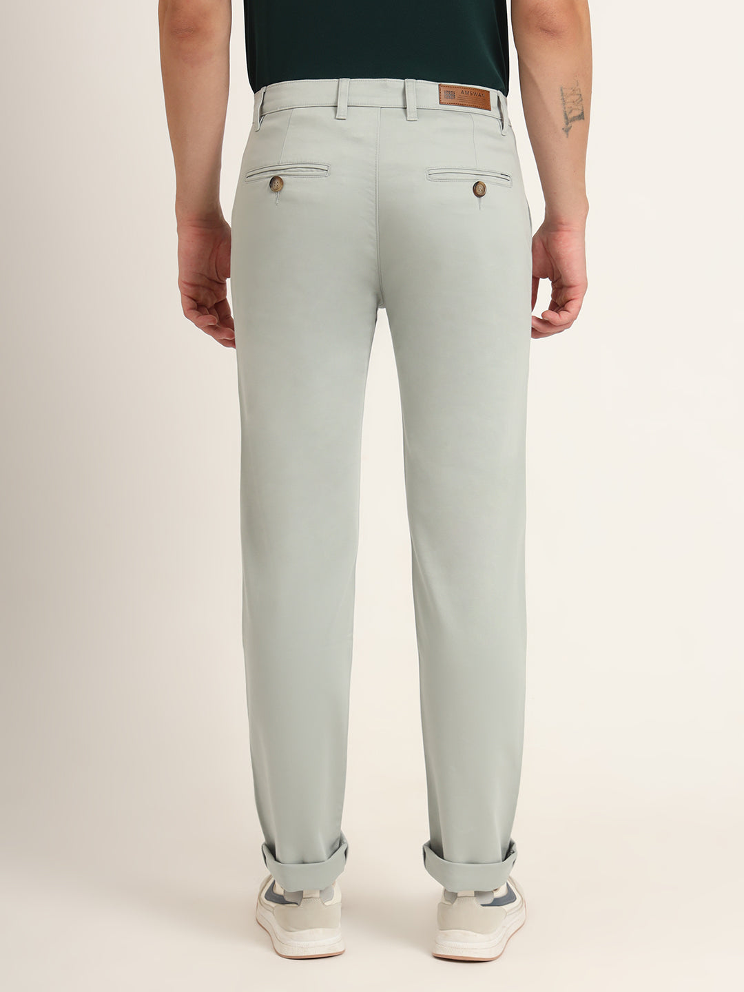 Premium Cotton Stretch Light Cyan Solid Men'S Regular Fit Trouser