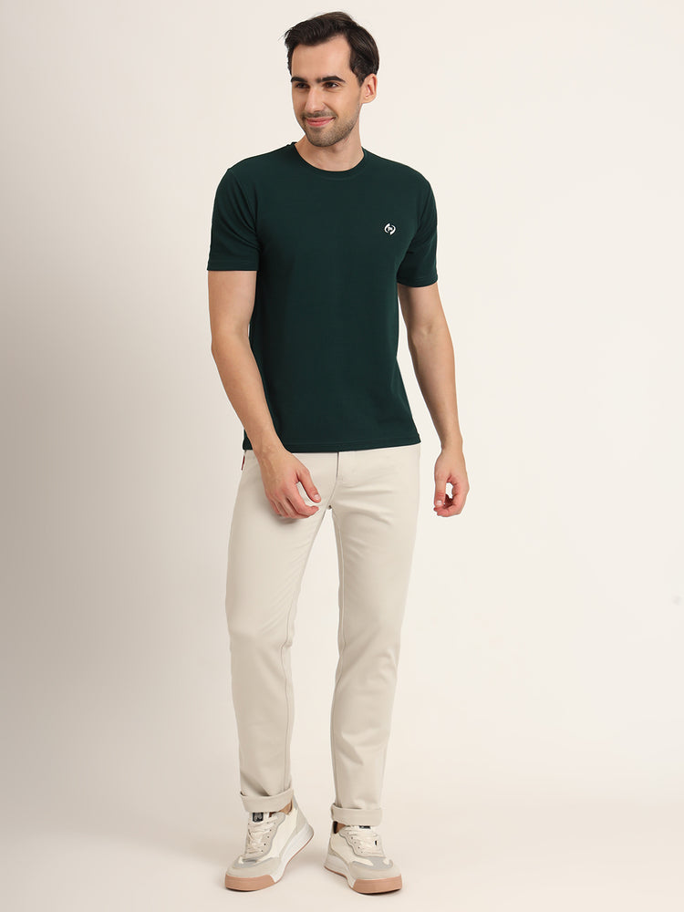 Premium Cotton Stretch Beige Solid Men'S Regular Fit Trouser