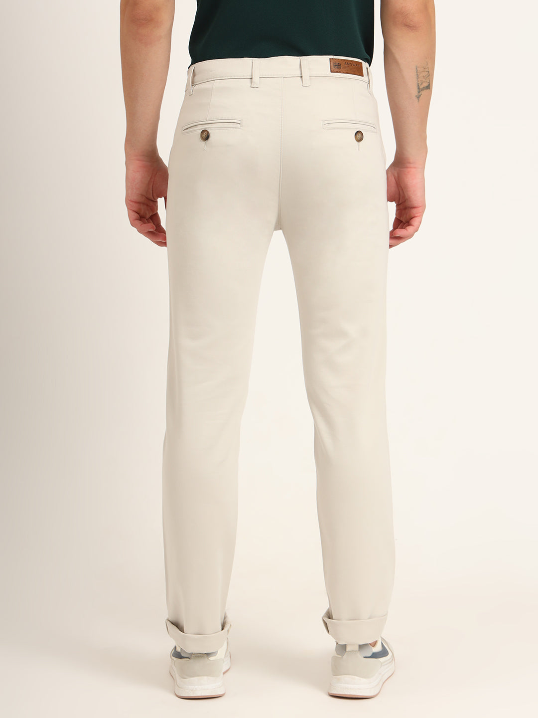 Premium Cotton Stretch Beige Solid Men'S Regular Fit Trouser