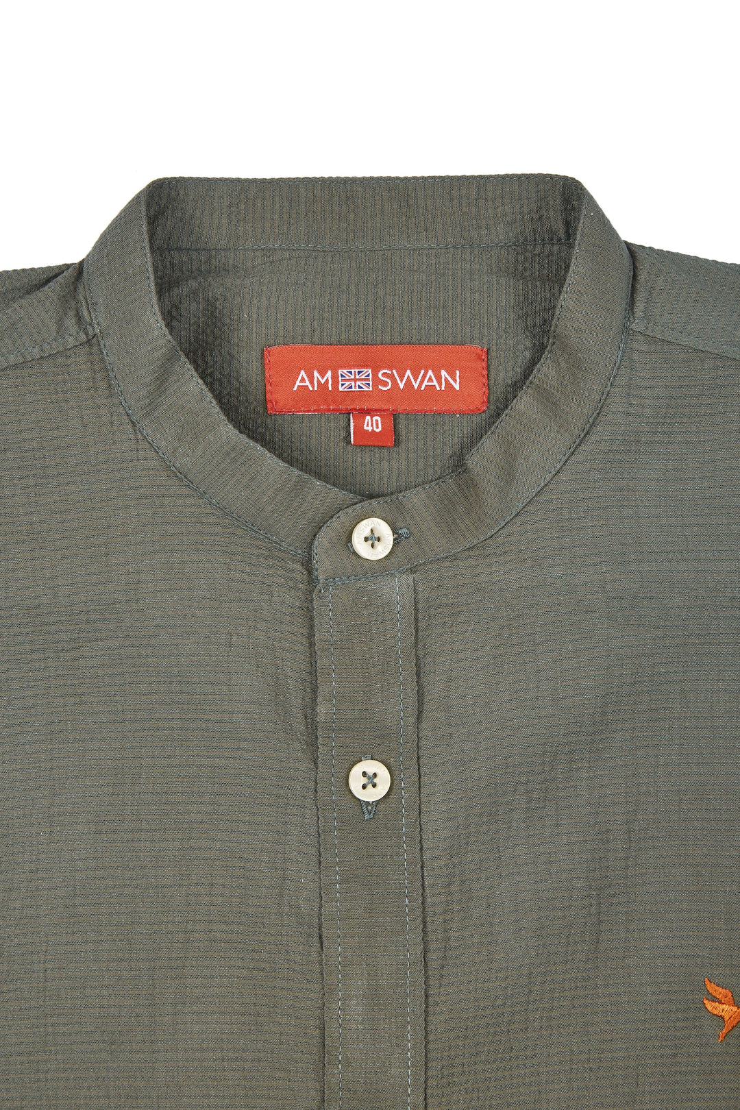 Amswan Premium Men'S Grey Crinkle Cotton Shirt - Mandarin Collar, Long Sleeves
