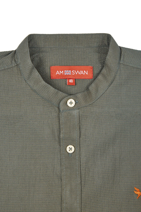 Amswan Premium Men'S Grey Crinkle Cotton Shirt - Mandarin Collar, Long Sleeves