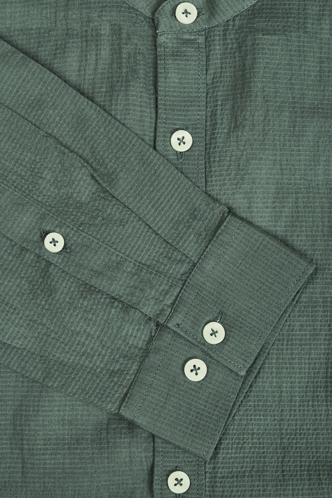 Amswan Premium Men'S Green Crinkle Cotton Shirt - Mandarin Collar, Long Sleeves