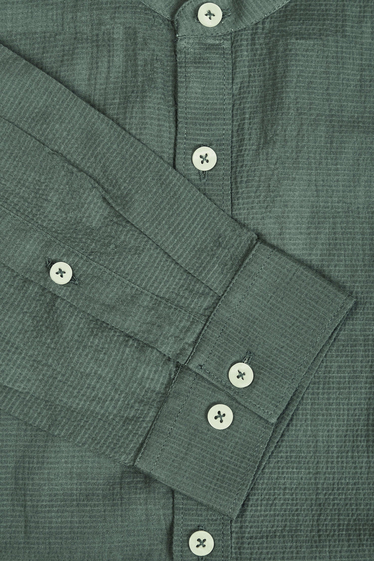 Amswan Premium Men'S Green Crinkle Cotton Shirt - Mandarin Collar, Long Sleeves