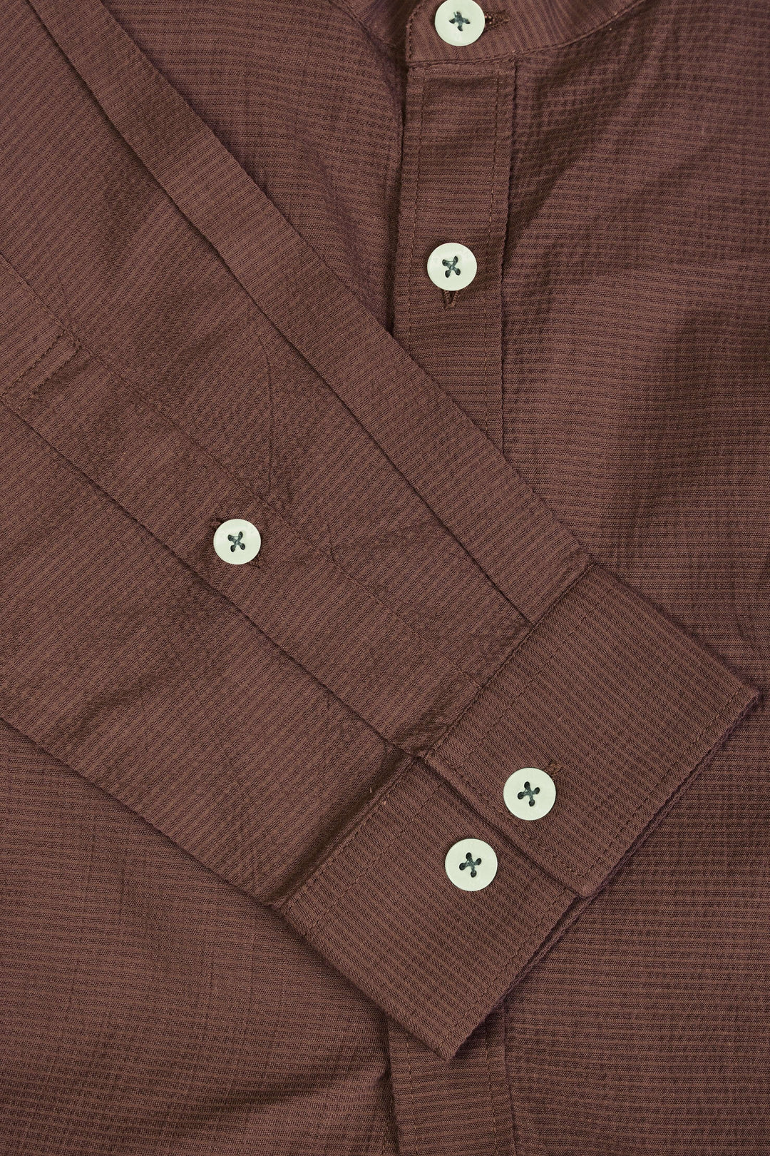 Premium Men'S Brown Crinkle Cotton Shirt - Mandarin Collar, Long Sleeves