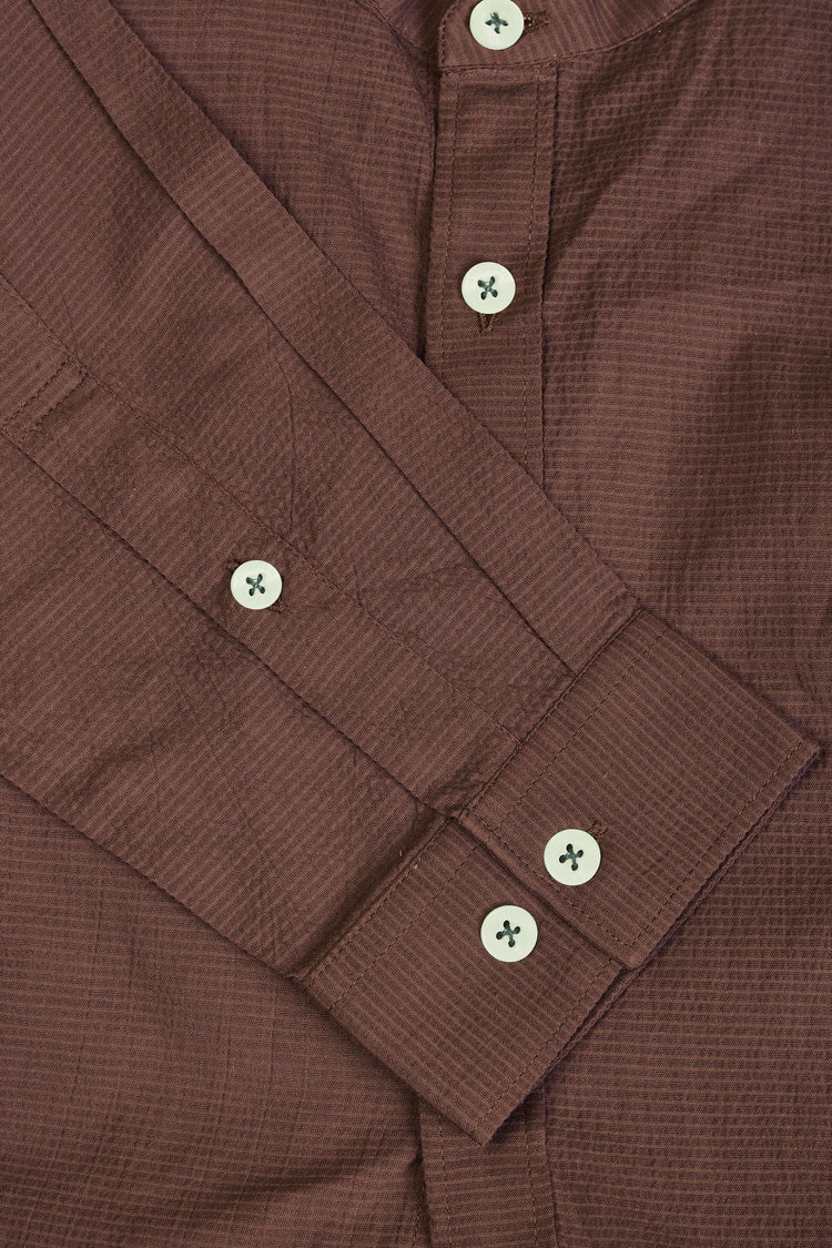 Premium Men'S Brown Crinkle Cotton Shirt - Mandarin Collar, Long Sleeves