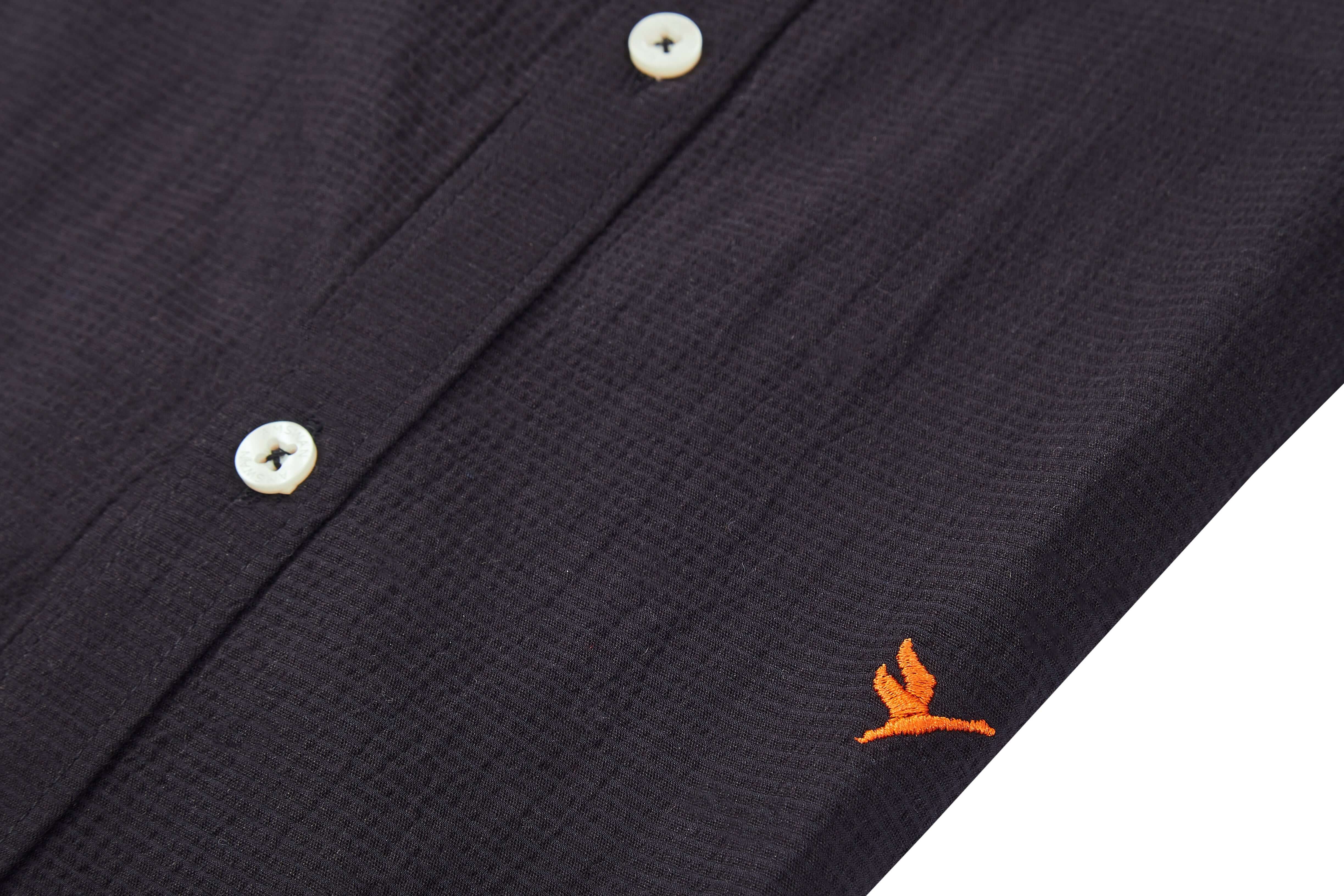 Amswan Premium Men'S Black Crinkle Cotton Shirt - Mandarin Collar, Long Sleeves