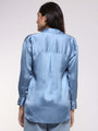 Women'S Premium Marble Blue Drop Shoulder Oversized Satin Shirt