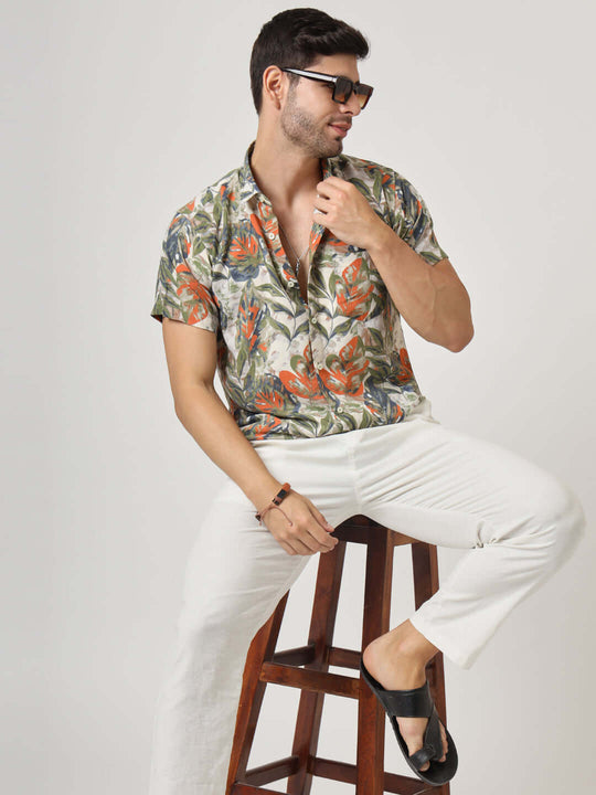 Multicolor Leaf Print Premium Rayon Shirt