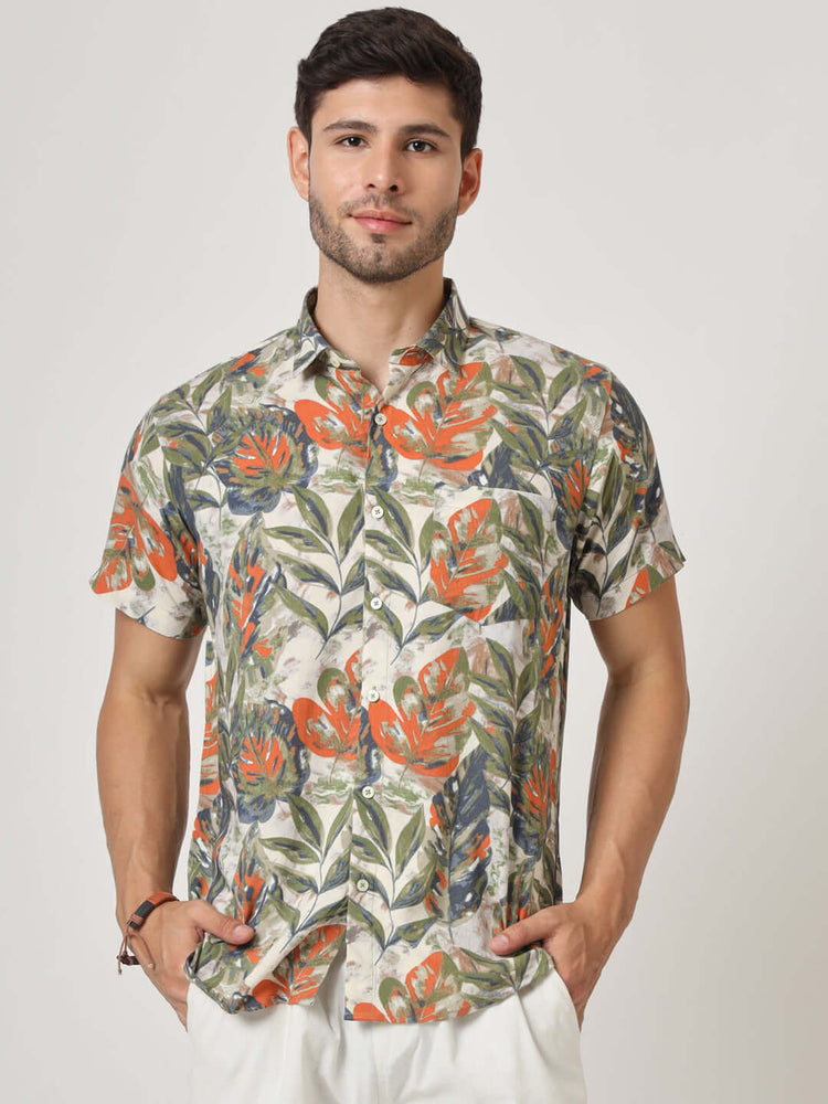 Multicolor Leaf Print Premium Rayon Shirt