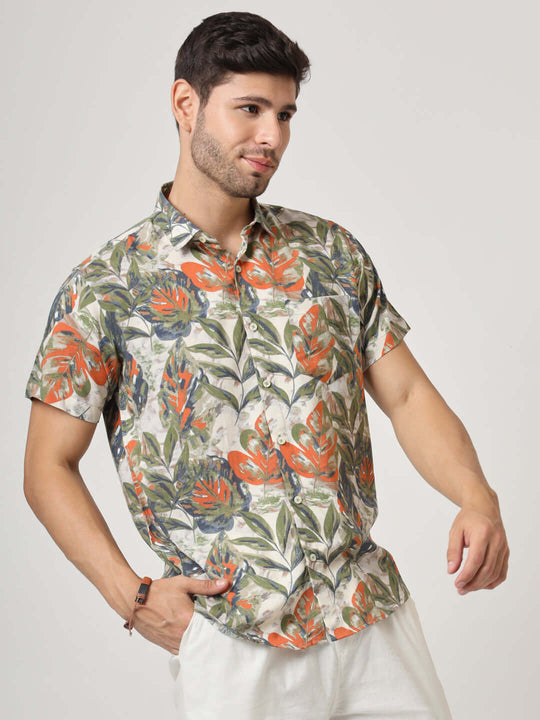 Multicolor Leaf Print Premium Rayon Shirt