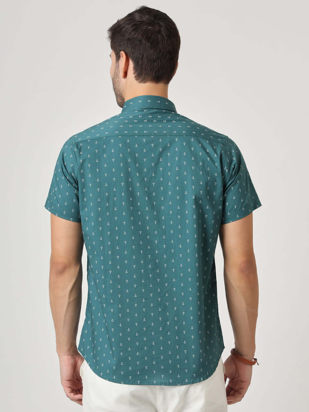 Green Anchor Print Premium Cotton Shirt