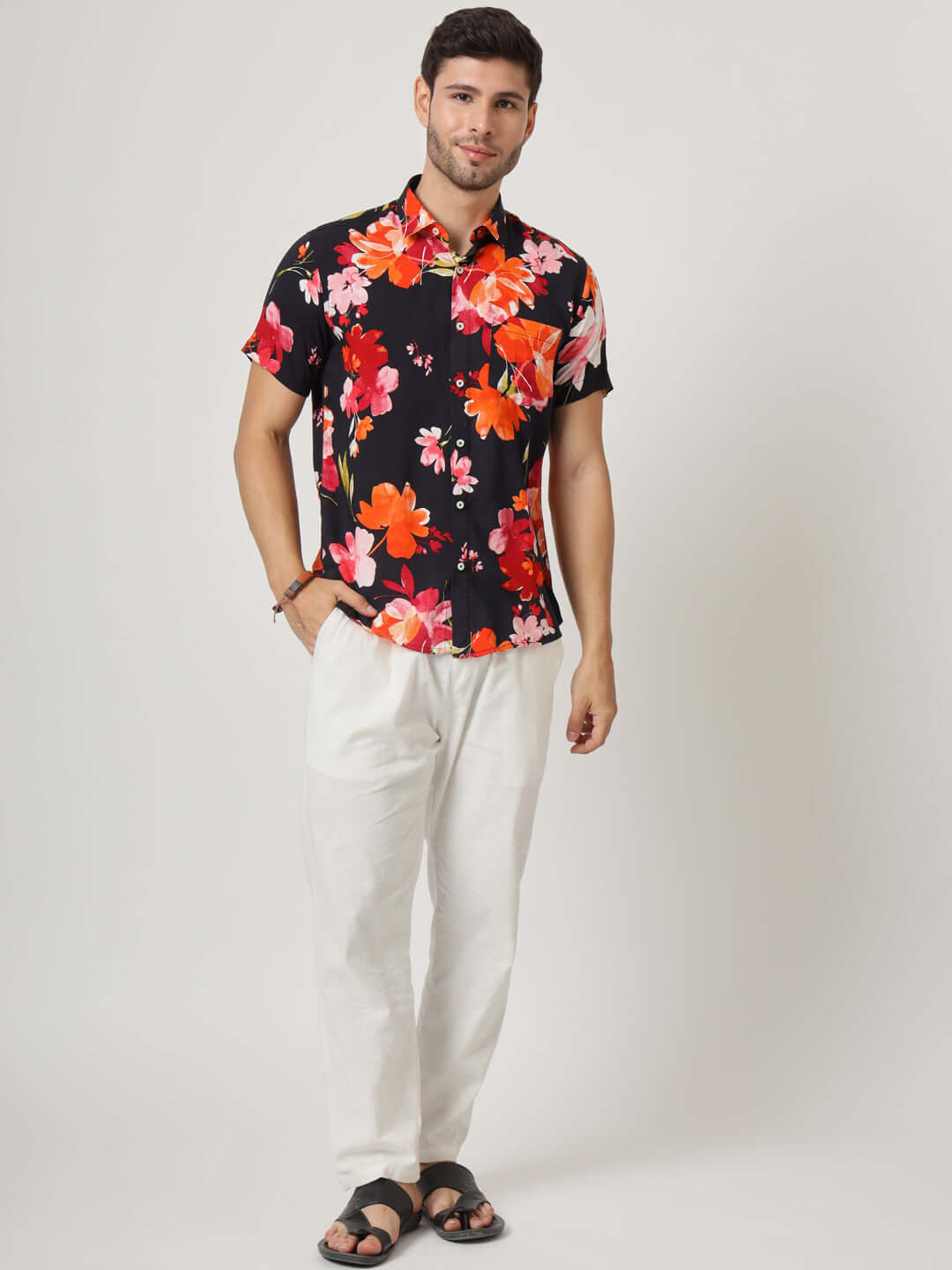 Black Floral Print Premium Rayon Shirt