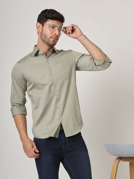 Premium Cotton Satin Khakhi Shirt