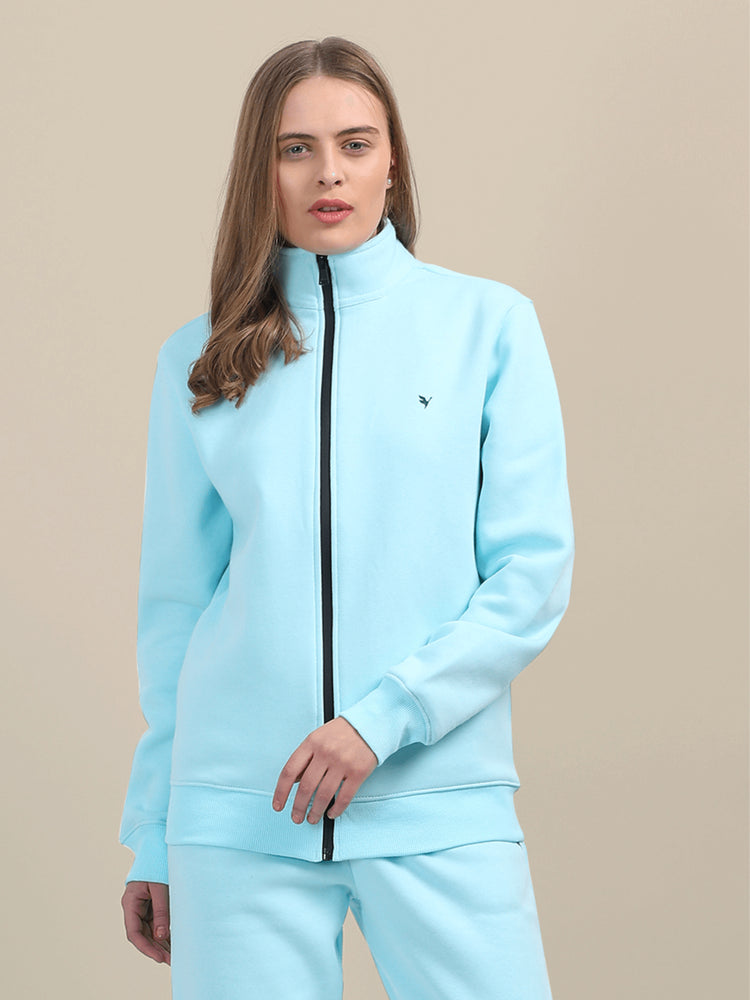 Amswan Premium Cotton Women'S Aqua Zip-Up Sweatshirt