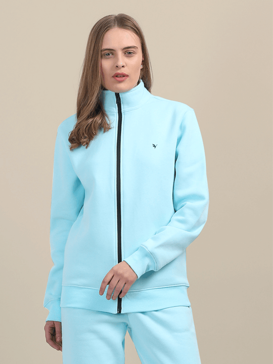 Amswan Premium Cotton Women'S Aqua Zip-Up Sweatshirt