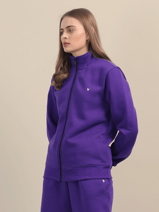 Amswan Premium Cotton Women'S Purple Zip-Up Sweatshirt