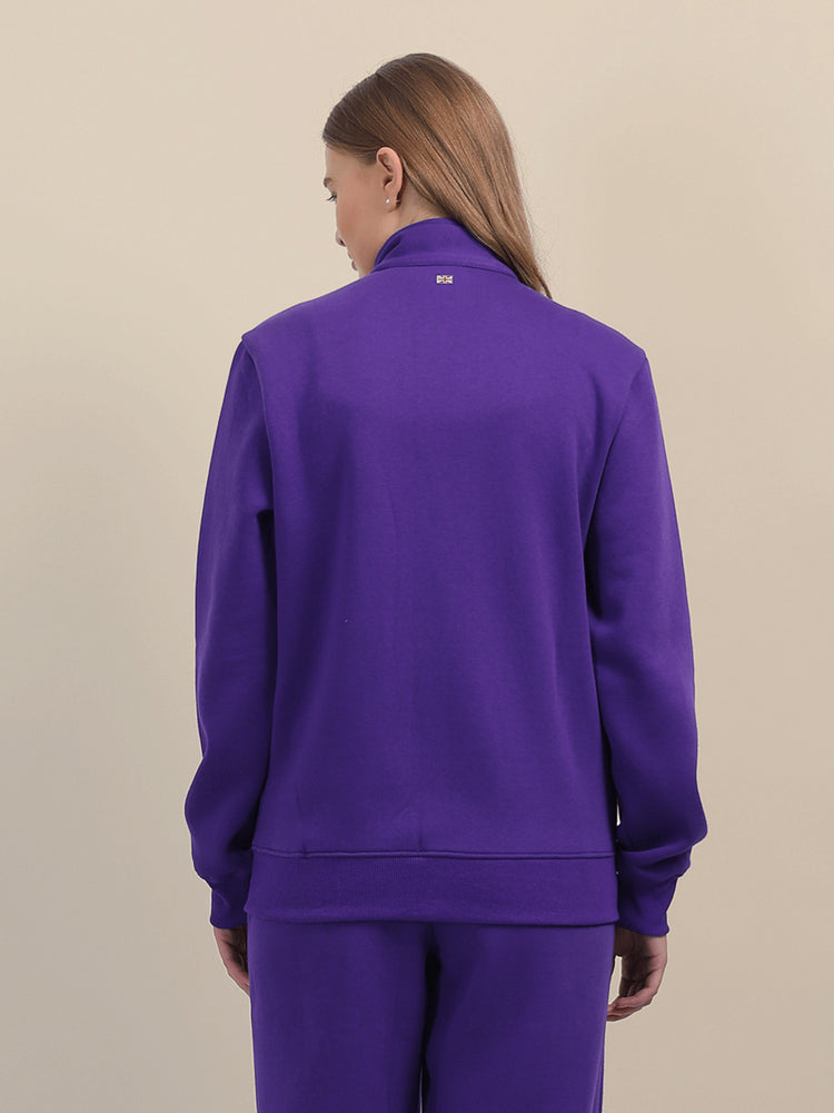 Amswan Premium Cotton Women'S Purple Zip-Up Sweatshirt