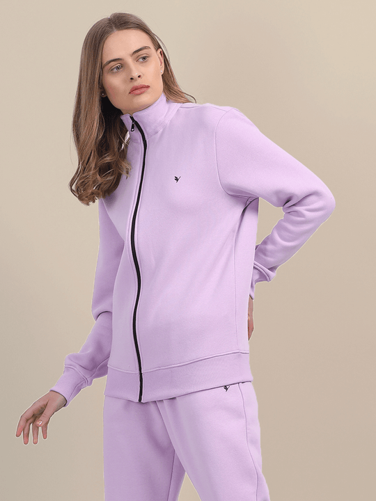 Amswan Premium Cotton Women'S Lilac Zip-Up Sweatshirt
