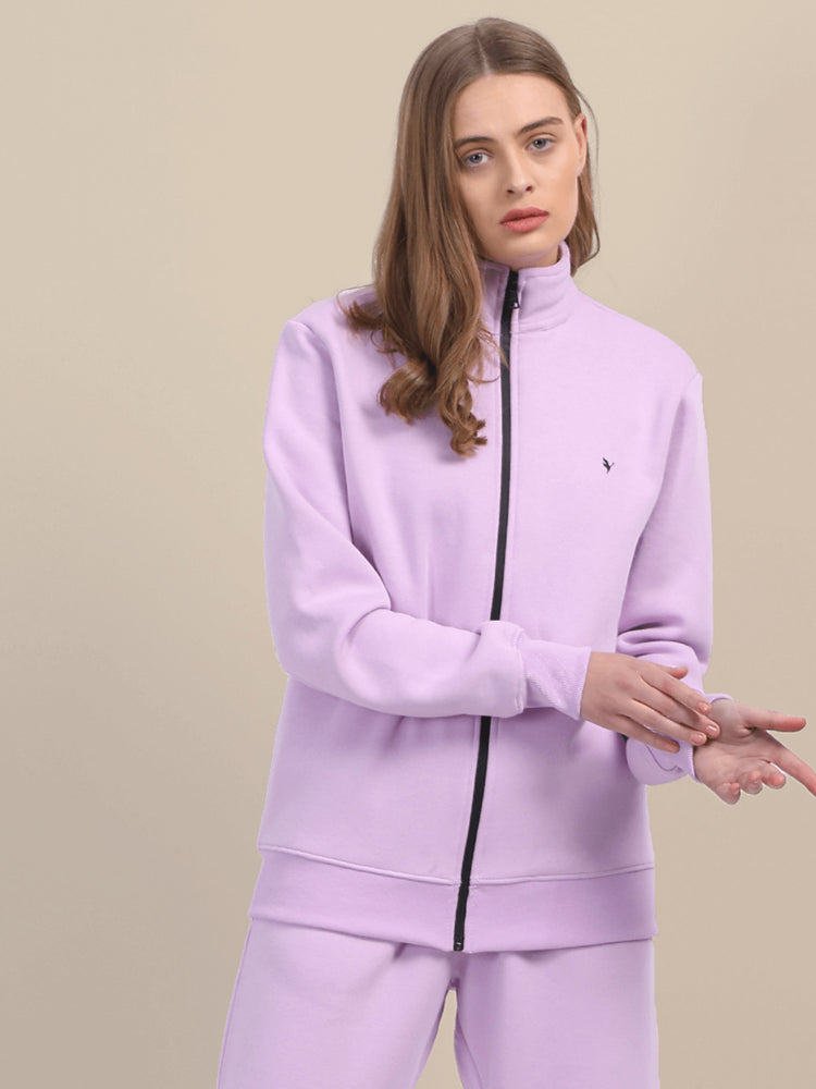 Amswan Premium Cotton Women'S Lilac Zip-Up Sweatshirt