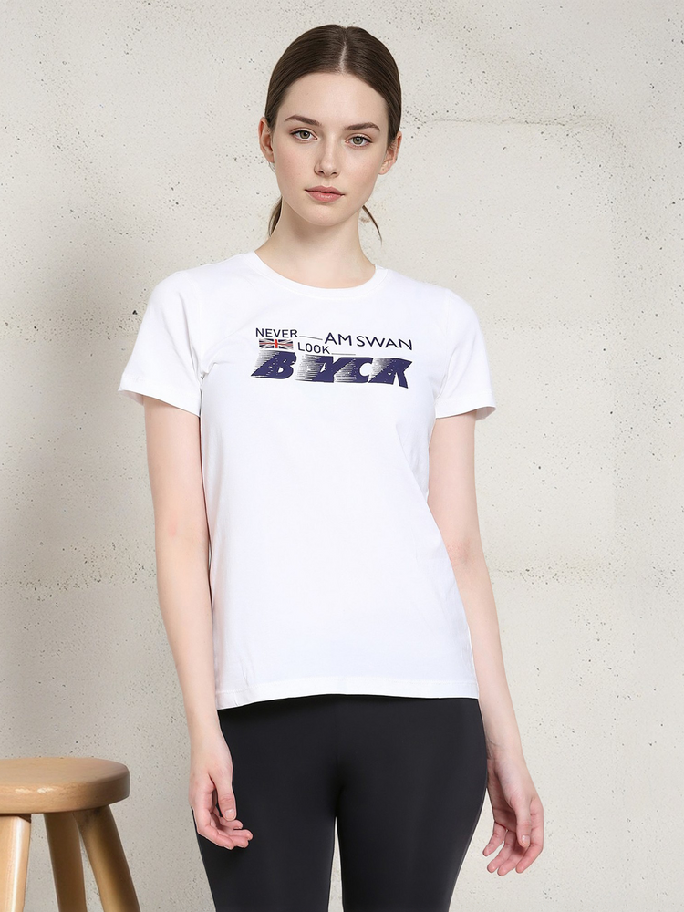 Women'S Premium Cotton Lycra Smart Fit Half Sleeve Printed Tee