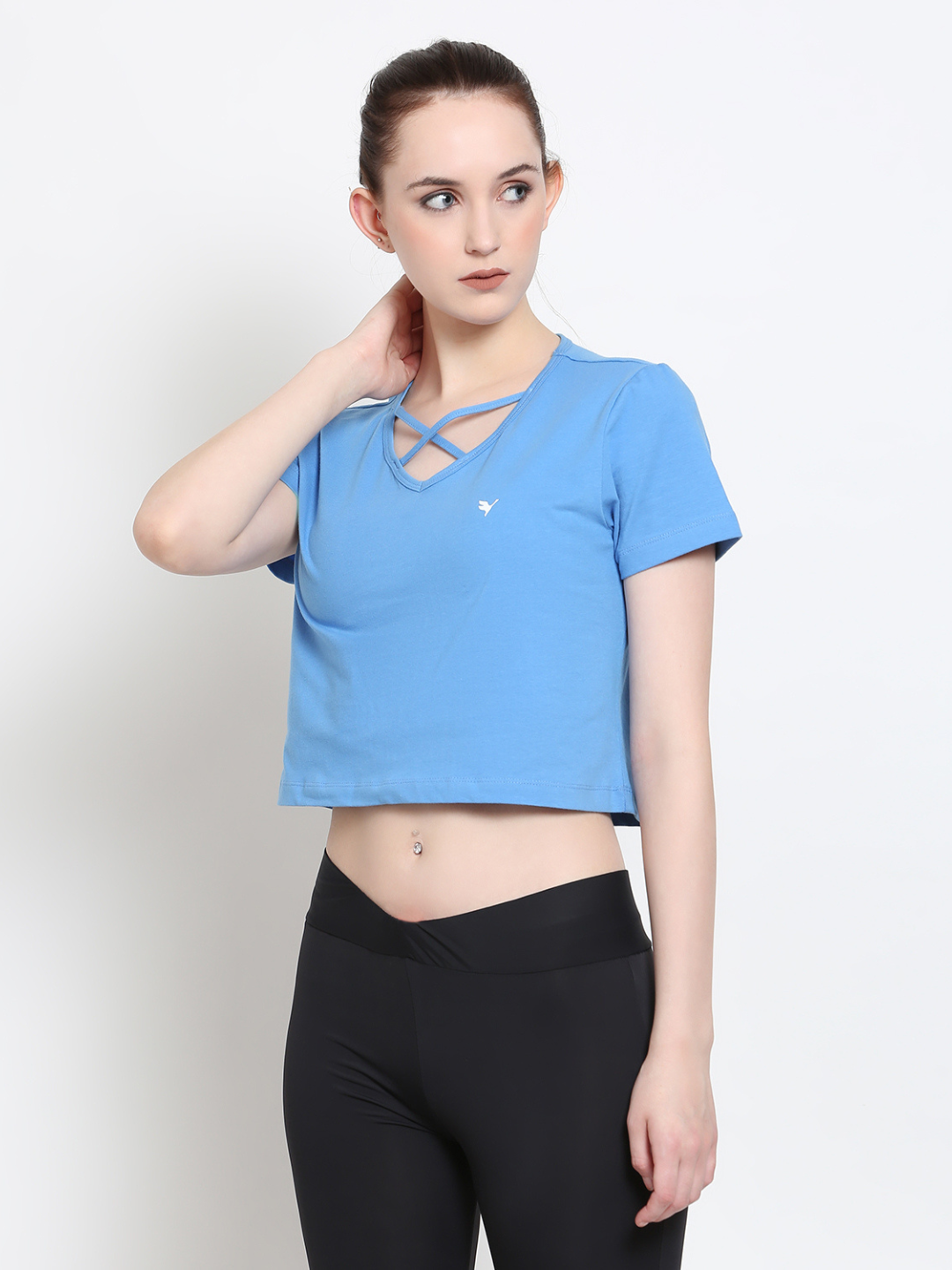 Women'S Premium Cotton Lycra Smart Fit Half Sleeve Solid V-Neck T-Shirts