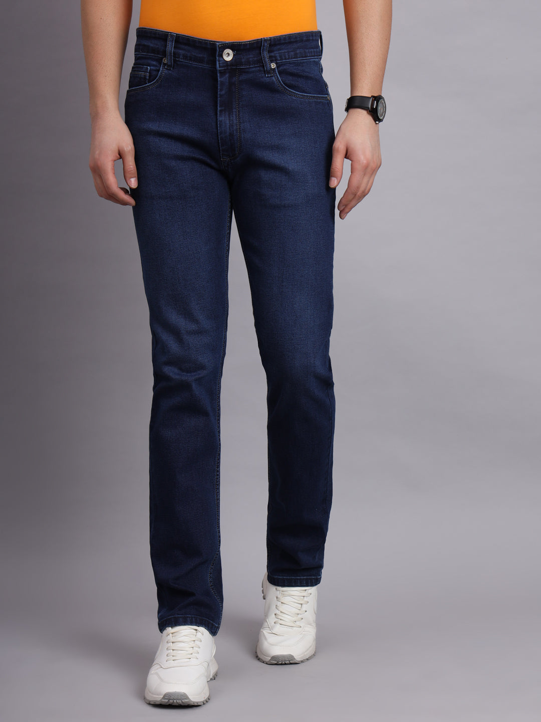 Premium Men'S Dark Navy Jeans Straight Fit With Stretch Comfort