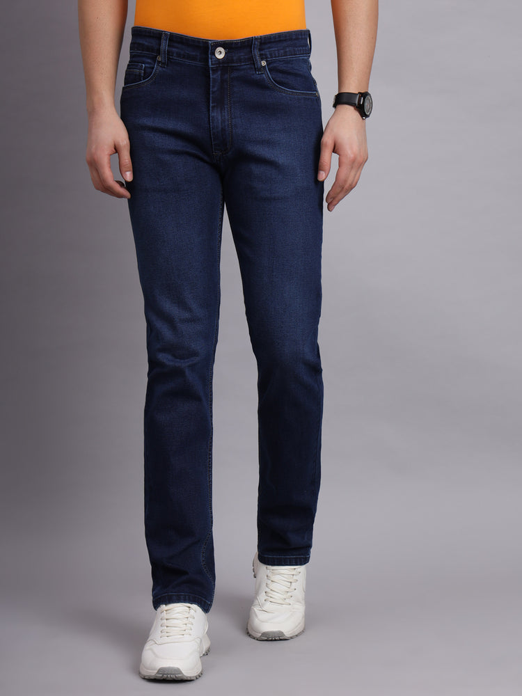 Premium Men'S Dark Navy Jeans Straight Fit With Stretch Comfort