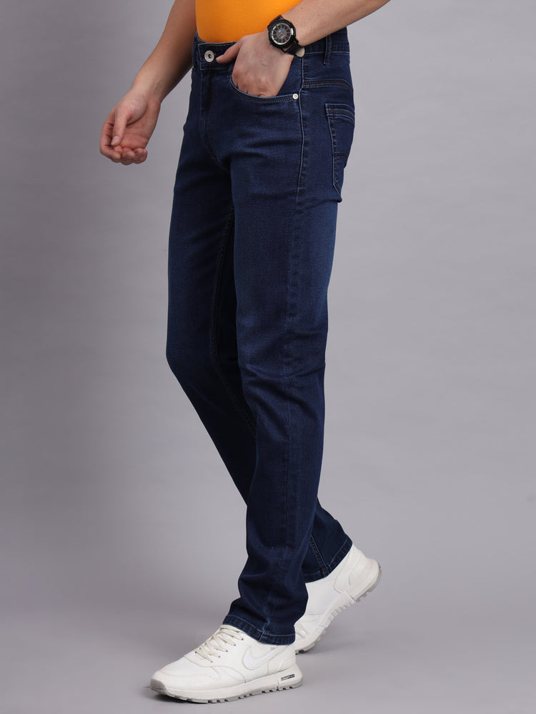 Premium Men'S Dark Navy Jeans Straight Fit With Stretch Comfort