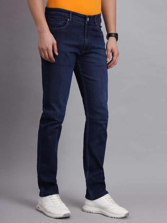 Premium Men'S Dark Navy Jeans Straight Fit With Stretch Comfort