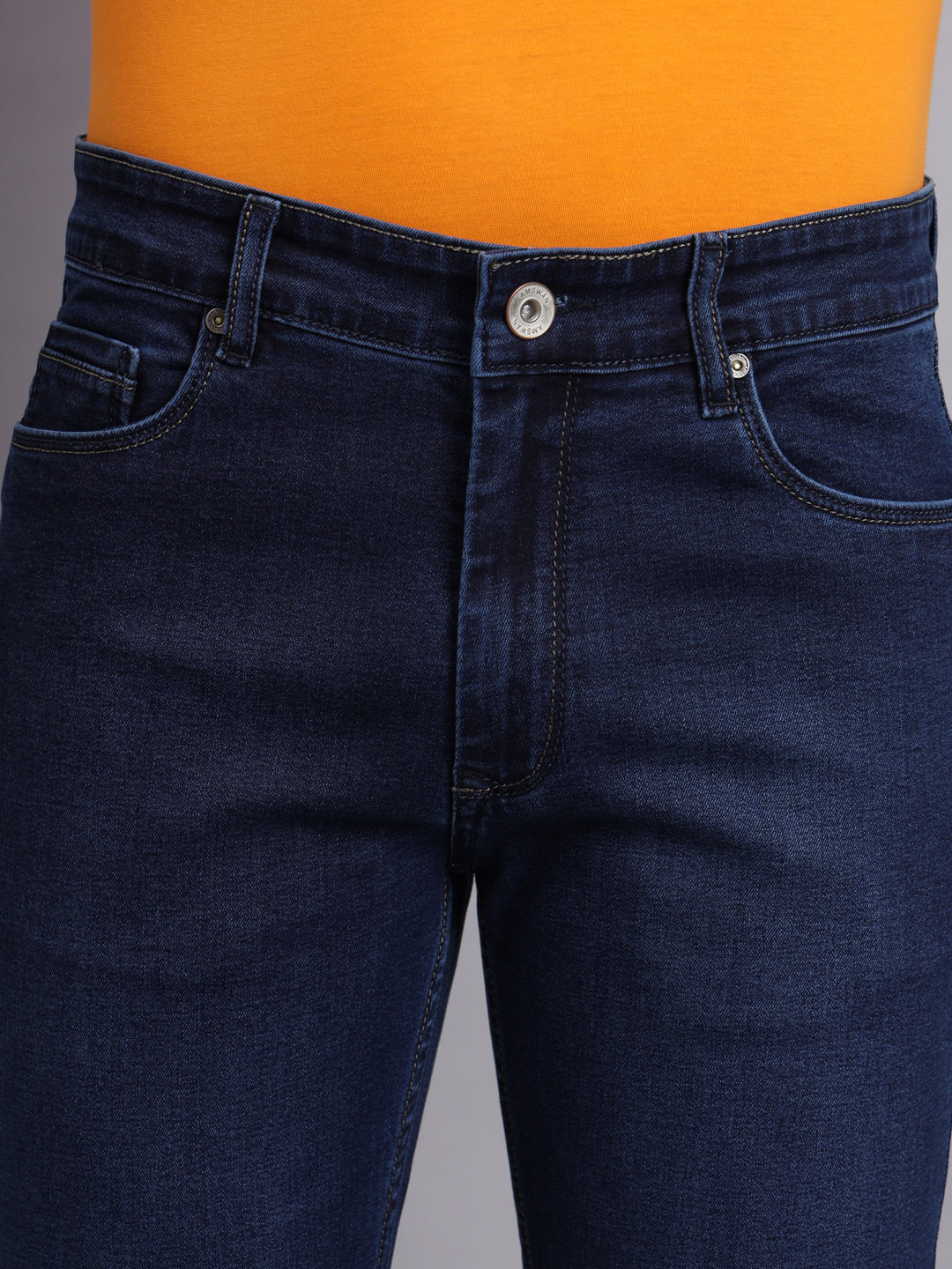 Premium Men'S Dark Navy Jeans Straight Fit With Stretch Comfort