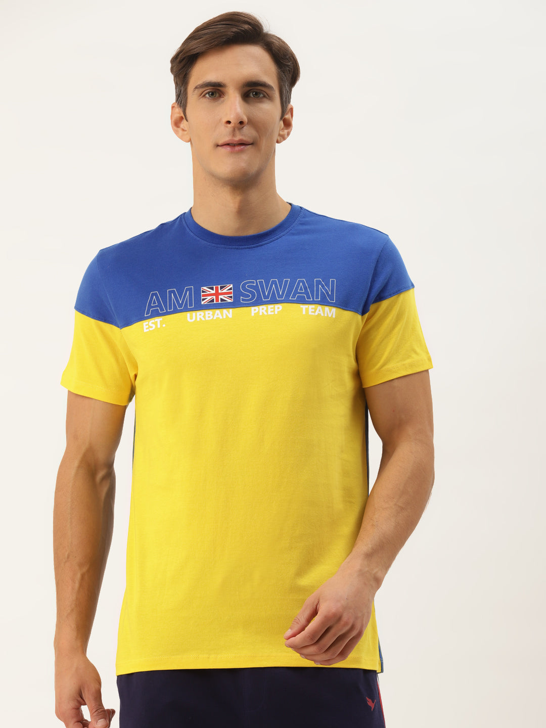 Mens Premium Cotton Colourblock Printed Half Sleeve Crew Neck T-Shirts