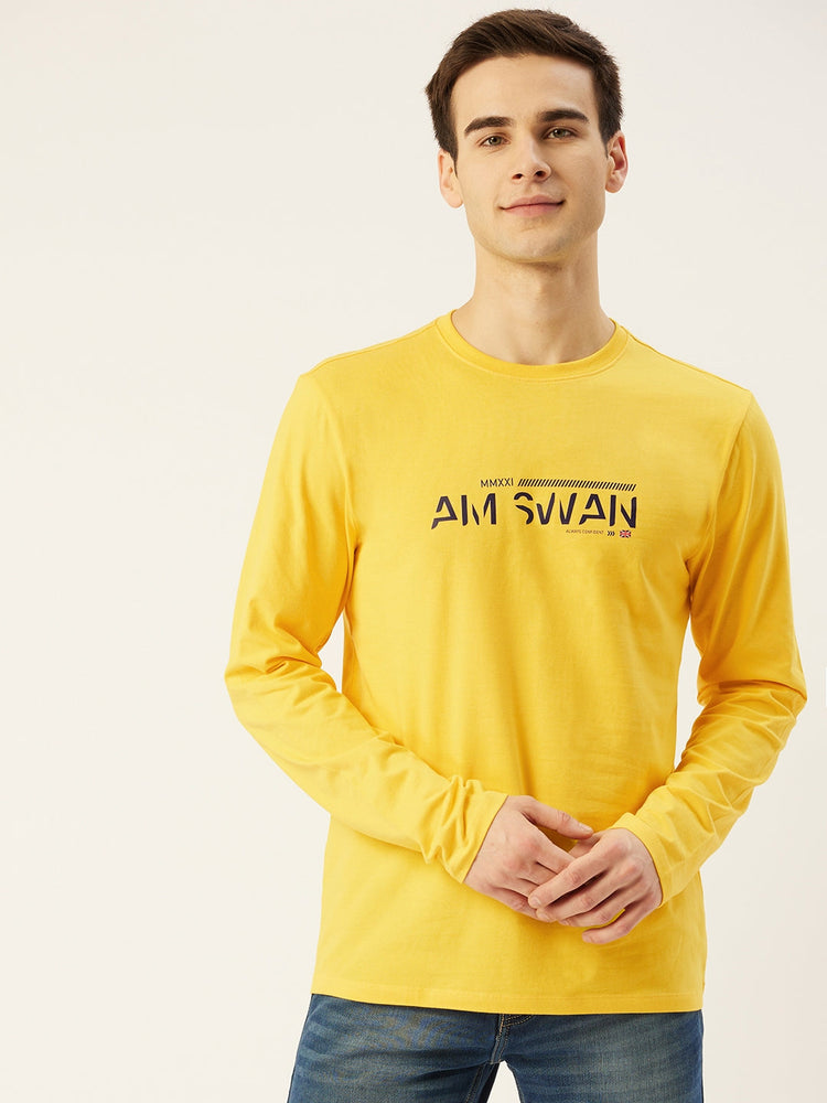 Mens Cotton Rich Lycra Graphic Full Sleeve Crew Neck T-Shirts