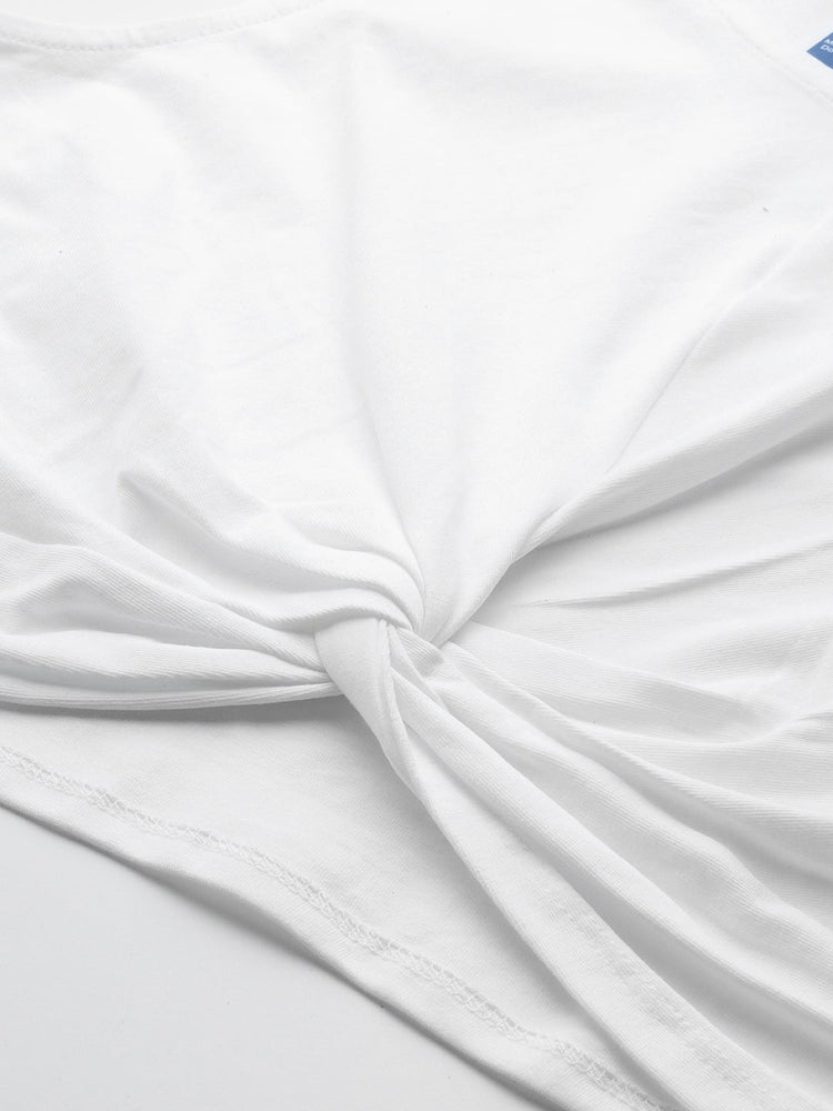 Womens Premium White Cotton Lycra Smart Fit Sleeveless Knotted Top