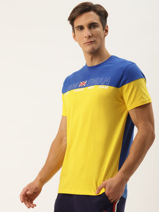Mens Premium Cotton Colourblock Printed Half Sleeve Crew Neck T-Shirts