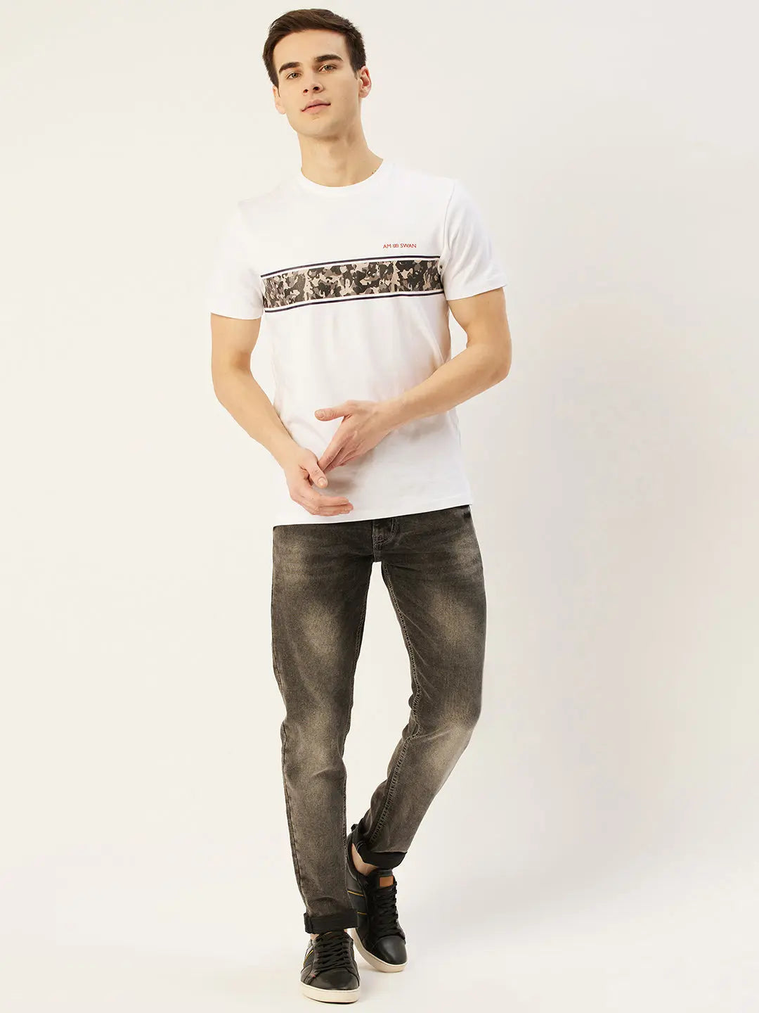 Mens Cotton Rich Lycra Graphic Half Sleeve Crew Neck T-Shirts