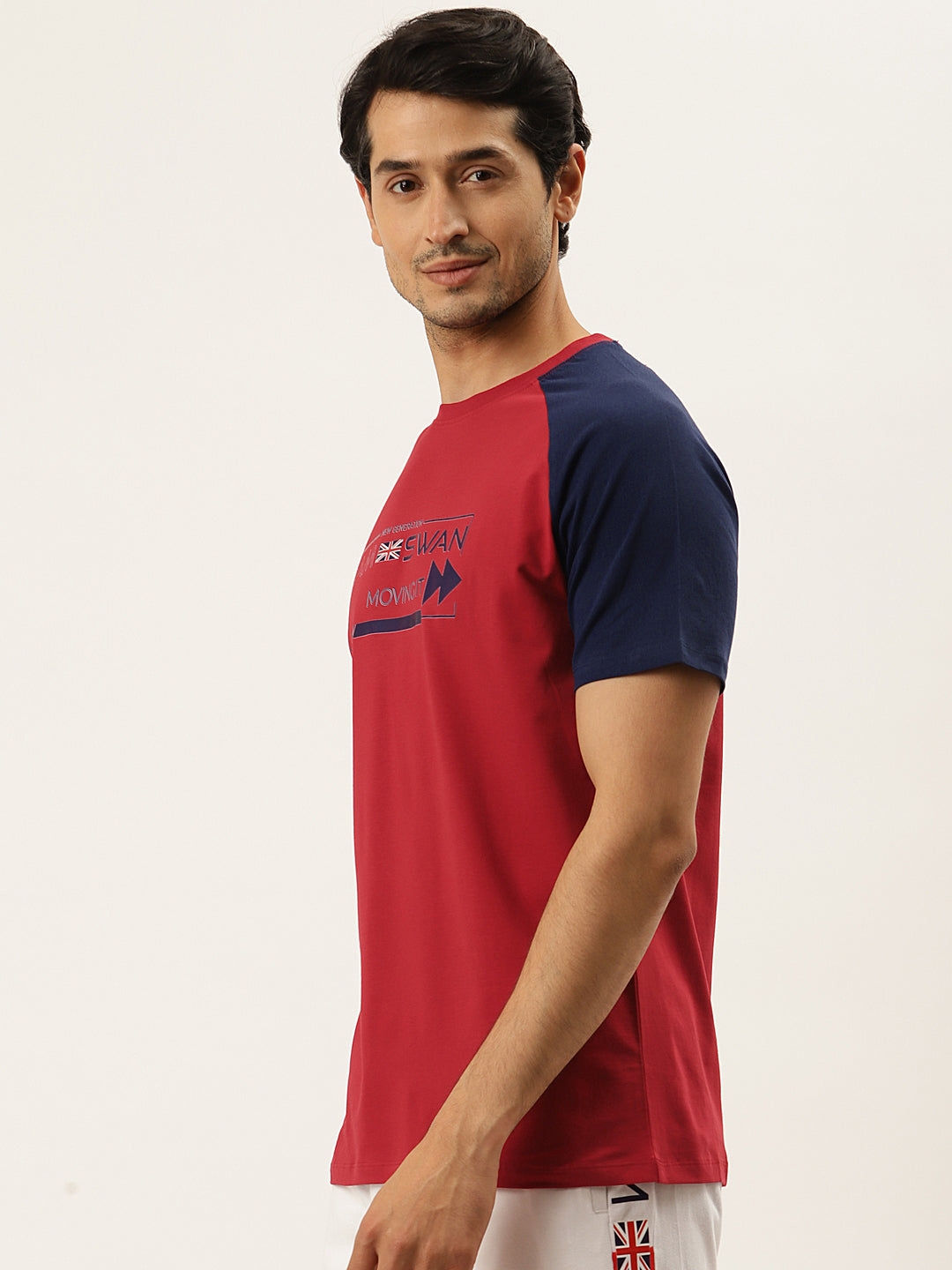 Mens Cotton Rich Lycra Graphic Raglan Half Sleeve Crew Neck T-Shirts