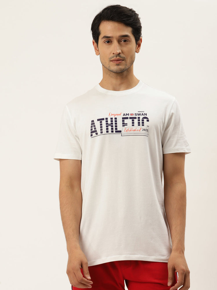 Mens Cotton Rich Lycra Graphic Half Sleeve Crew Neck T-Shirts